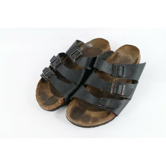 Vintage Betula Birkenstock Mens 11 Distressed Leather Buckle Sandals Black AS IS main image 9